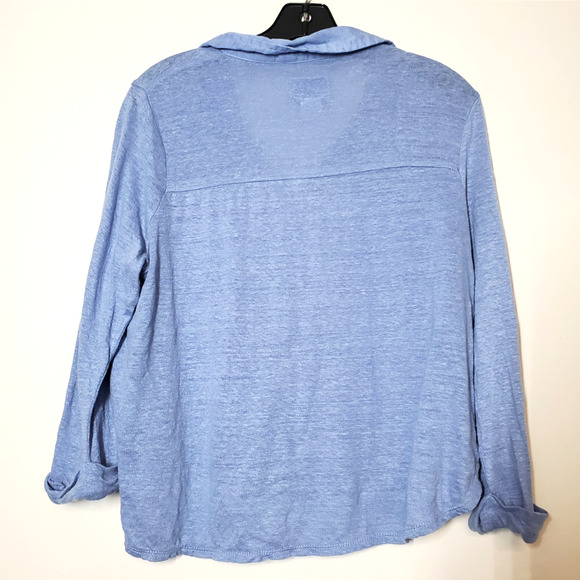 Sigrid Olsen Womens Medium 100% Linen Top Button Down Boxy Blue Slub Knit - Picture 4 of 9